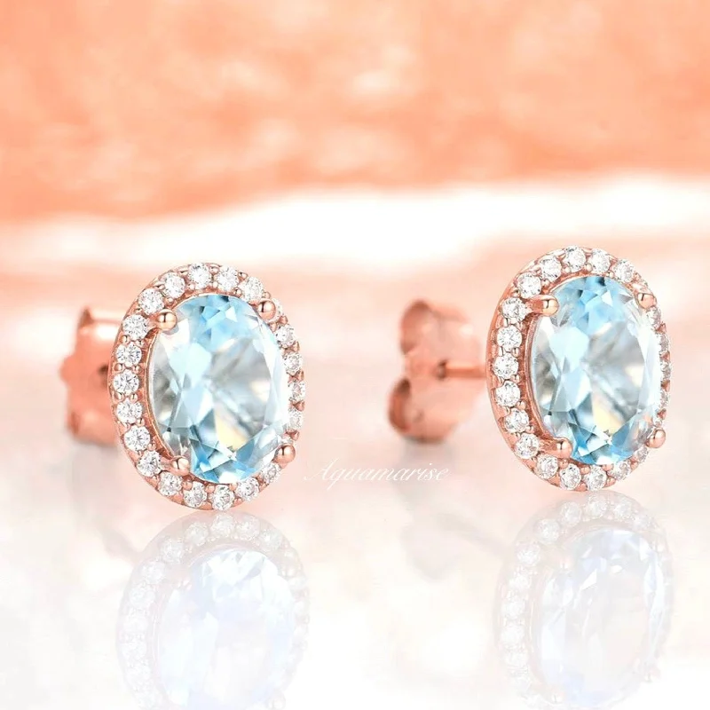 Colorful Statement Earrings-Iris Aquamarine Earrings- 14k Rose Gold Vermeil