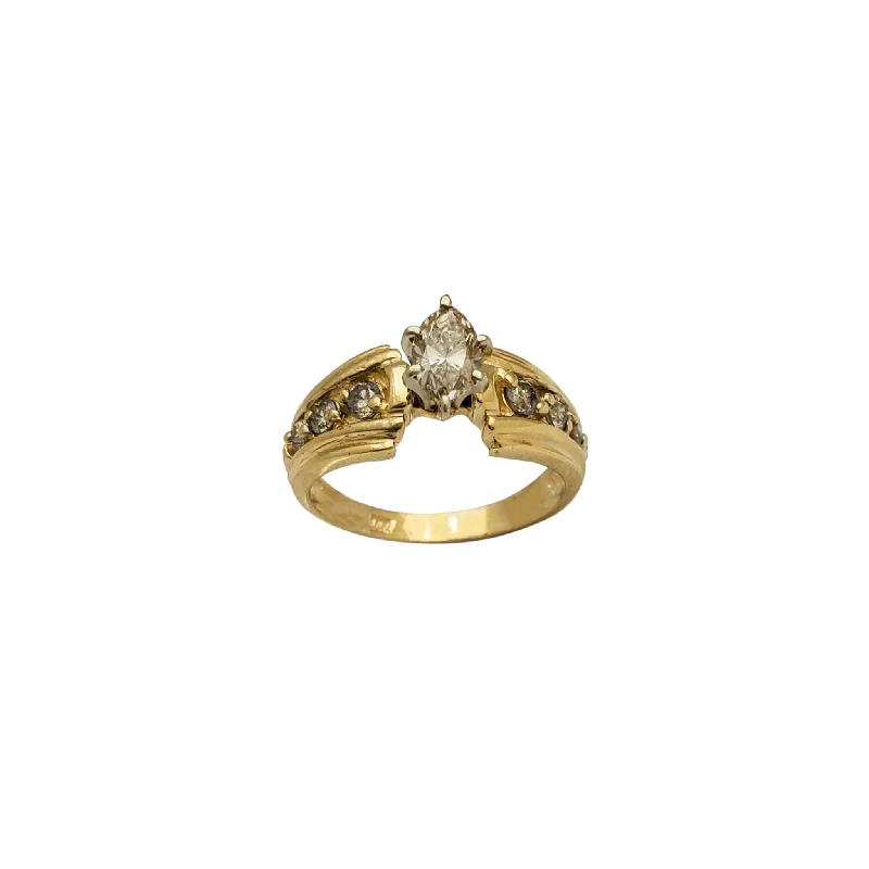 Handmade Gemstone Ring for Casual Wear-Champagne Diamond Marquise Engagement Ring (14K)