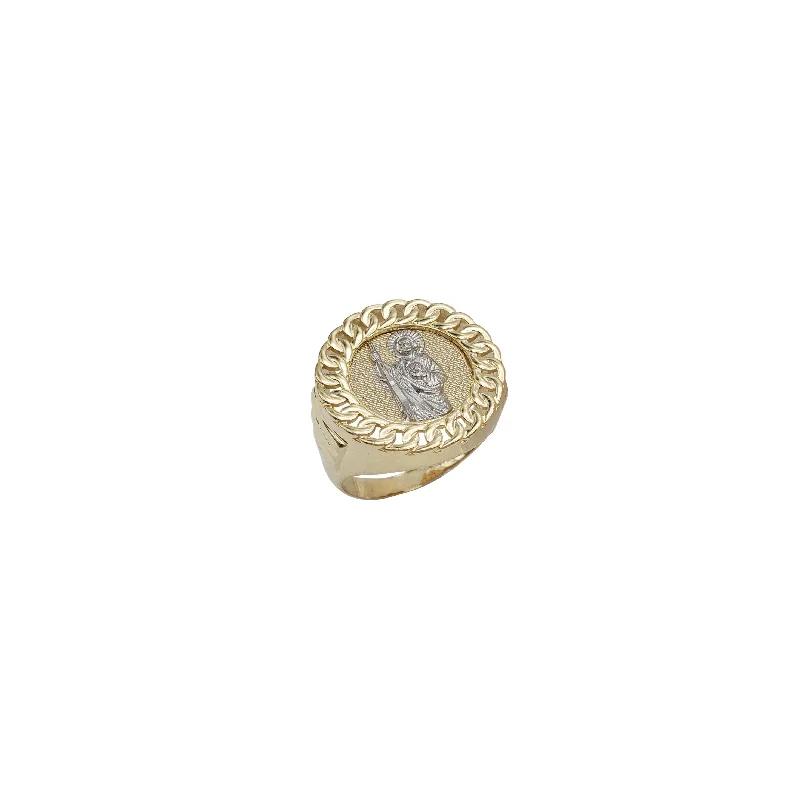 Classic Gold Ring for Formal Look-Cuban Link Two Tone Saint Jude Ring (14K)