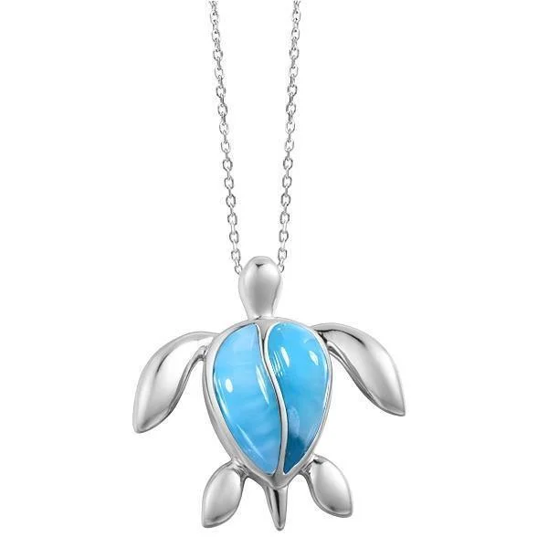 Customizable Chain Necklace for Men-Larimar Kauai Honu Turtle Pendant by Alamea