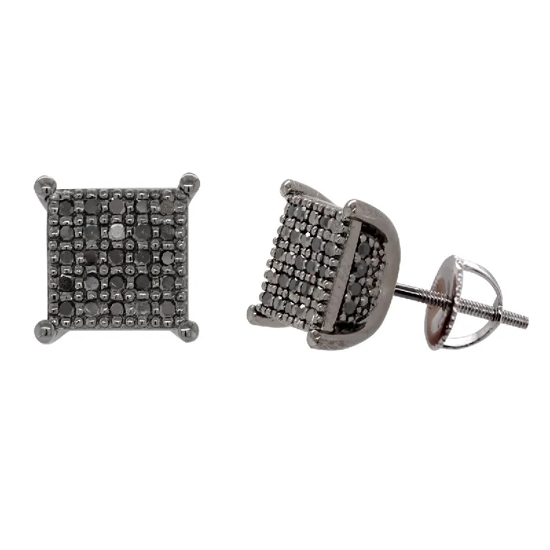 Greenstone Earrings for Fall-MODERN WHITE GOLD GEOMETRIC STUD EARRINGS WITH 82 BLACK DIAMONDS, 1/4 CT TW