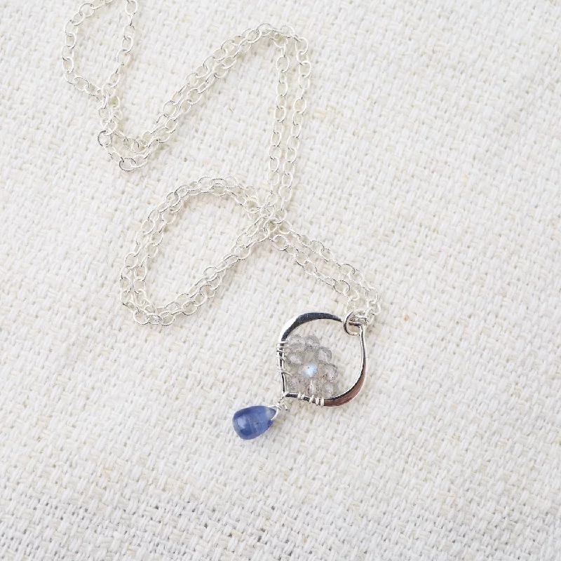 Adjustable Chain Necklace for Versatility-Sterling Silver Tiny Arabesque with Kyanite & Labradorite Necklace