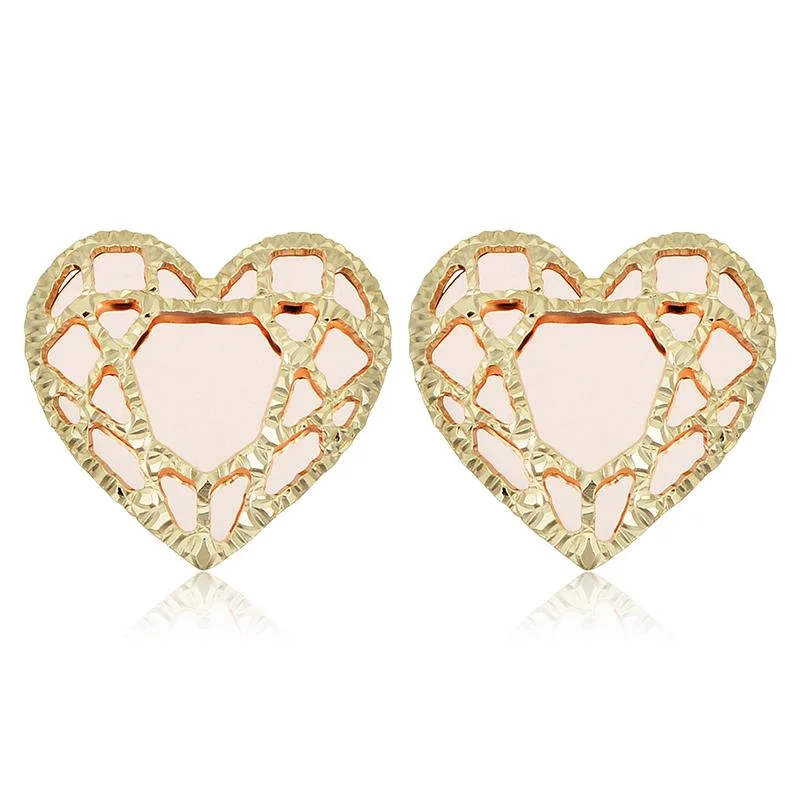 White Gold Earrings-TWO-TONE HEART SHAPED STUD EARRINGS