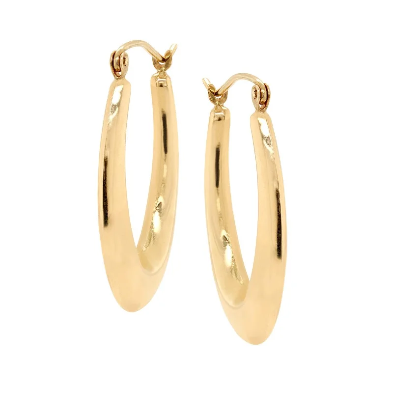 Cute Stud Earrings for Kids-YELLOW GOLD OVAL SHAPED HOOP EARRINGS