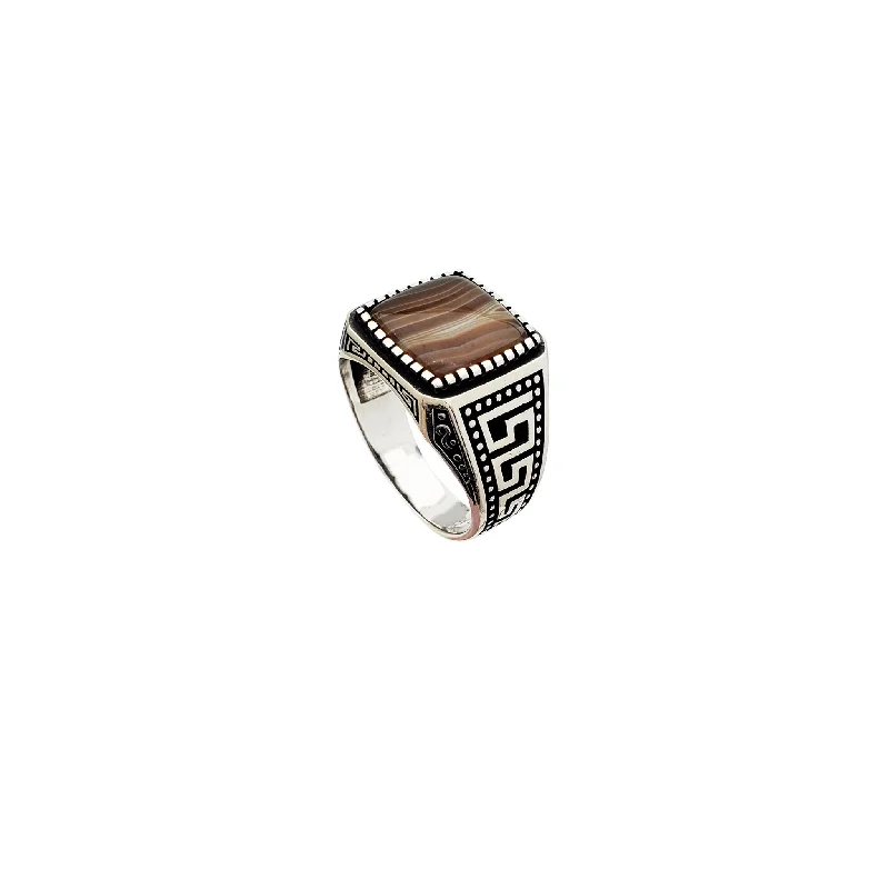 Luxury Diamond Ring with Minimalist Design-Antique Look Square Stone Set Ring (Silver)