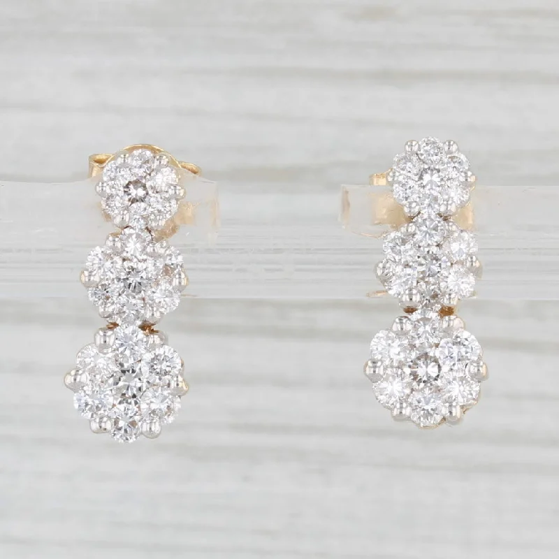 Simple Hoop Earrings-0.96ctw Diamond Graduated Journey Earrings 14k Yellow Gold Pierced Drops