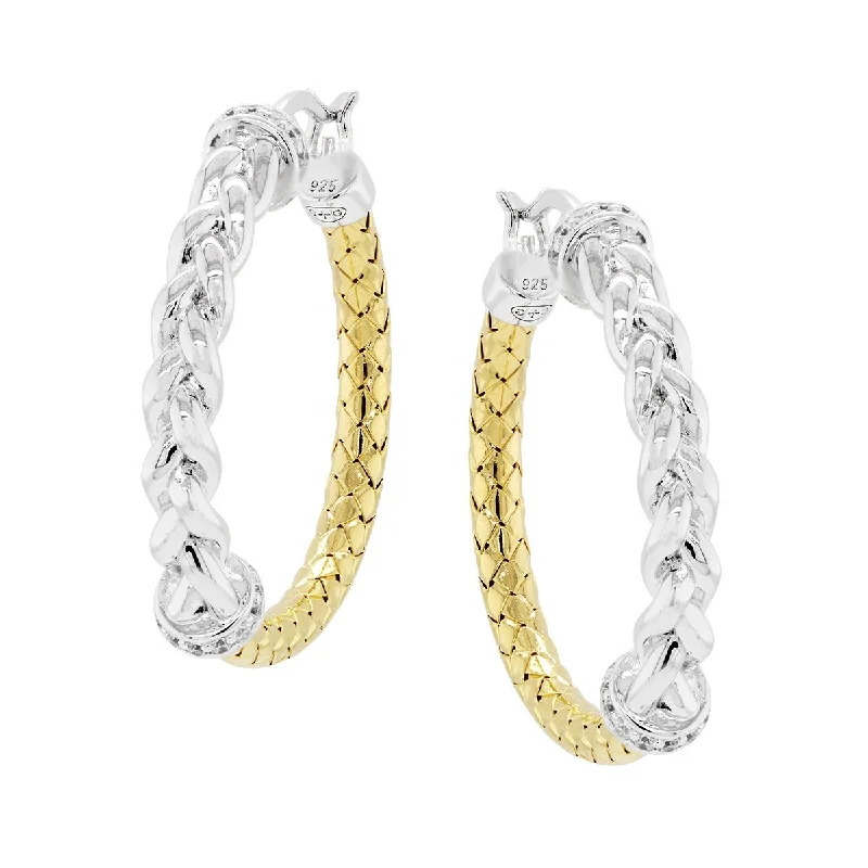 Double Hoop Earrings-GOLD PLATED STERLING SILVER HOOP EARRINGS WITH CUBIC ZIRCONIAS