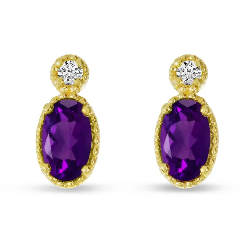 Fancy Party Earrings-YELLOW GOLD AMETHYST EARRINGS