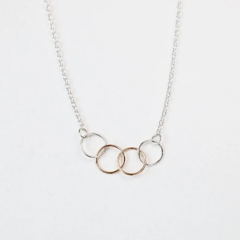 Fashionable Gold Necklace for Special Occasions-Tiny Connected Rings Necklace Two Tone