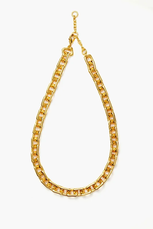 Large Statement Necklace for Parties-Gold Chunky Rectangle Chain Necklace