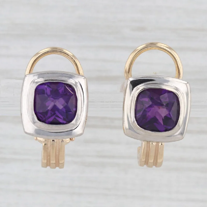 Statement Earrings for Fall-3ctw Amethyst Drop Earrings 14k Yellow White Gold Pierced Omega Backs