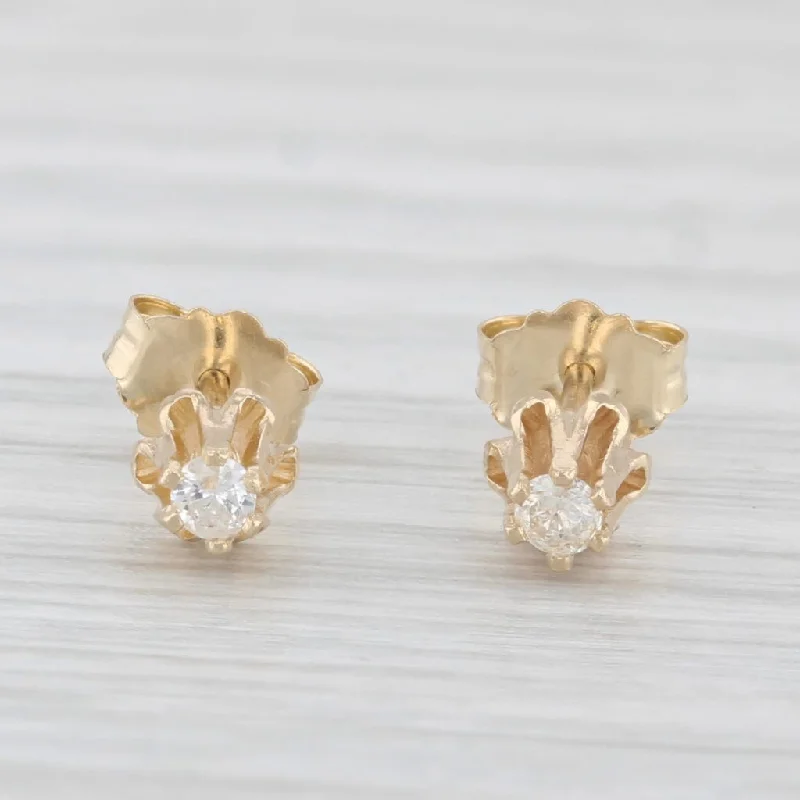 Clip-On Earrings for Non-Pierced Ears-Round Diamond Solitaire Buttercup Stud Earrings 14k Yellow Gold