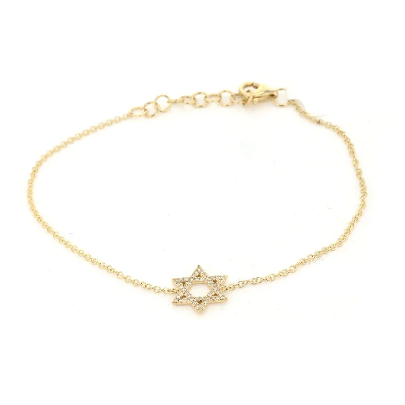 Simple Gold Bracelet with Minimalist Details-0.11 ctw Diamond Star of David Bracelet