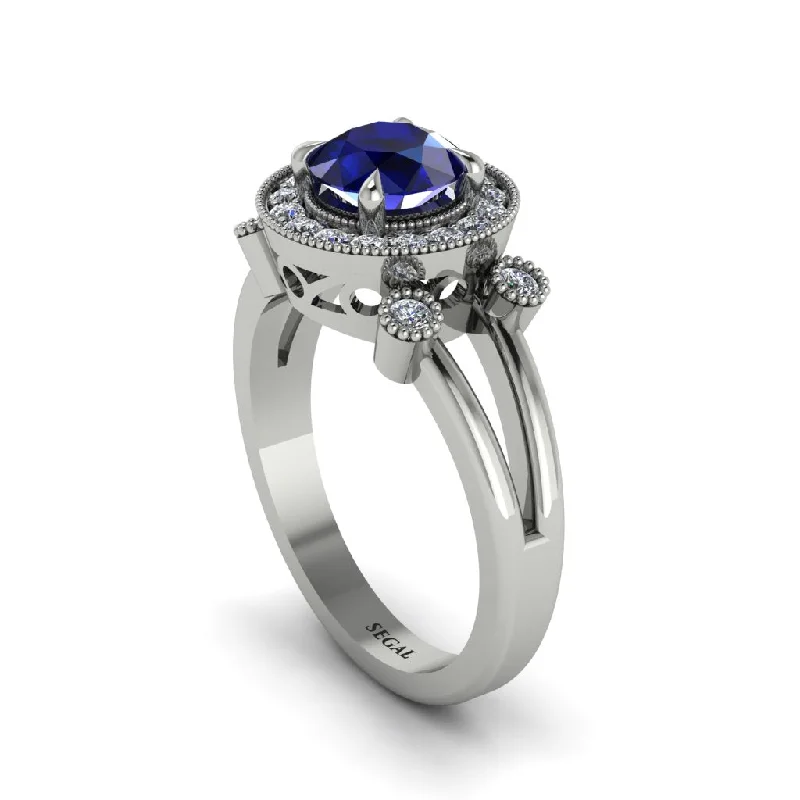 Personalized Silver Ring with Custom Message-Radiant Sapphire Halo Gold Engagement Ring - Madilyn No. 15