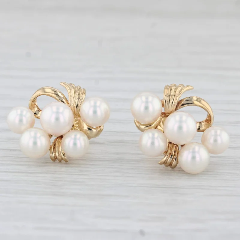 Simple Diamond Earrings-Cultured Pearl Cluster Stud Earrings 18k Yellow Gold