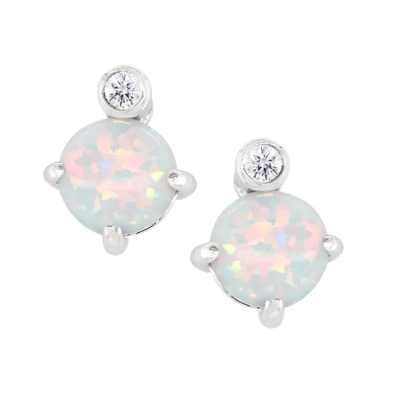 Decorative Earrings for Evening-STERLING SILVER STUDS WITH LAB GROWN OPALS AND DIAMOND ACCENTS, .02 CT TW