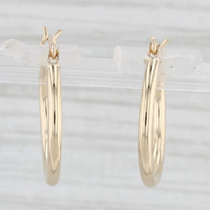 Leather Earrings for Women-Classic Hoop Earrings 14k Yellow Gold Snap Top Round Hoops