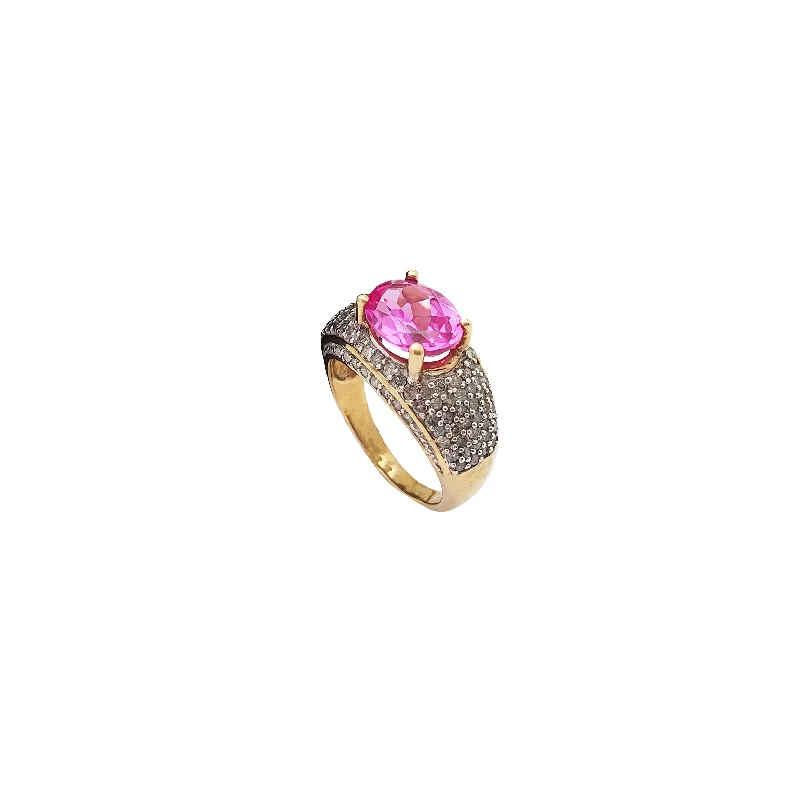 Personalized Heart Ring with Custom Inscription-Pink Topaz Ring (10K)