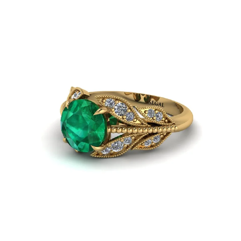 Custom Silver Ring with Birthstone-Emerald Majestic Leaf Gold Engagement Ring - Makenna No. 4