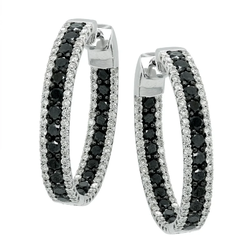 Cute Animal Earrings-WHITE GOLD INSIDE OUT HOOP EARRINGS WITH BLACK AND WHITE DIAMONDS, 5.35 CT TW