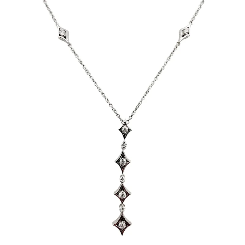 Handmade Silver Necklace for Weddings-18k White Gold Diamond Accent Necklace with Pendant