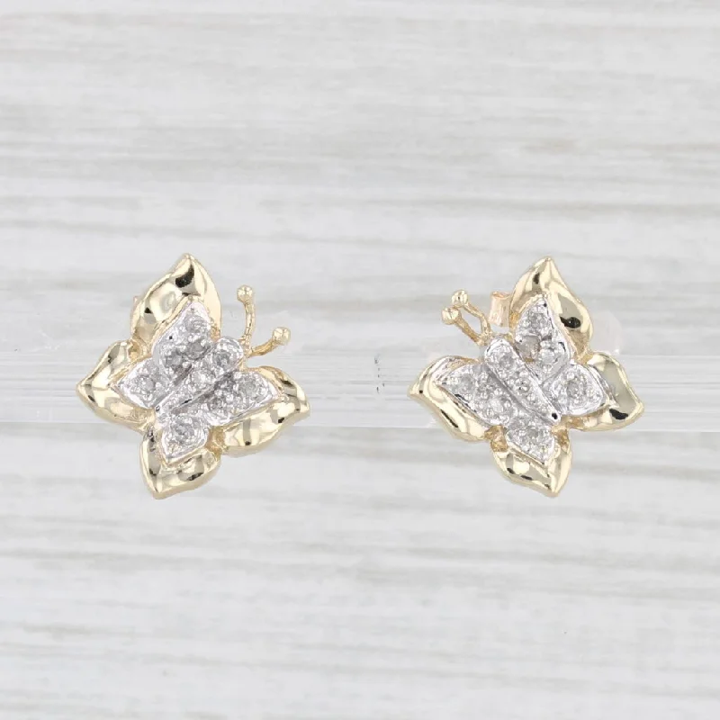 Casual Stud Earrings-Diamond Accented Butterfly Stud Earrings 10k Yellow Gold