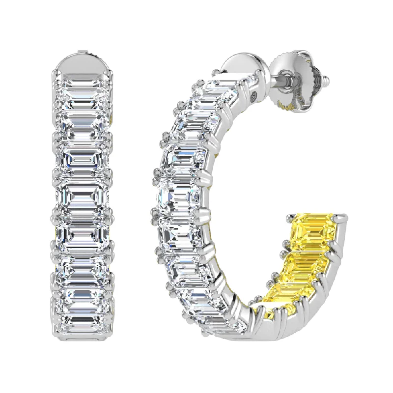 Trendy Earrings for Fashionistas-14K White Lab Grown 5 5/8 Ct.Tw. Outside White and Inside Yellow Emerald Hoop Earrings