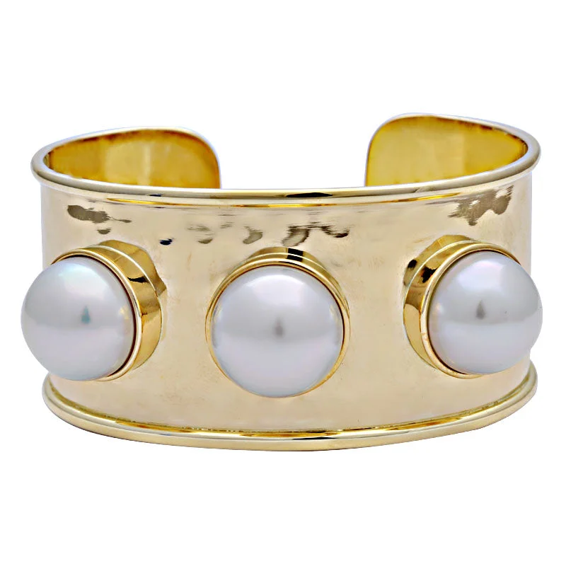 Elegant Gold Bangle Set for Evening Wear-Cuff Bangle-South Sea Pearl