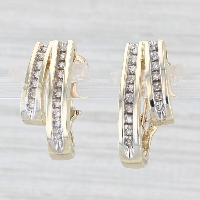 Contemporary Earrings for Women-0.16ctw Diamond J-Hook Earrings 10k Yellow Gold Omega Backs