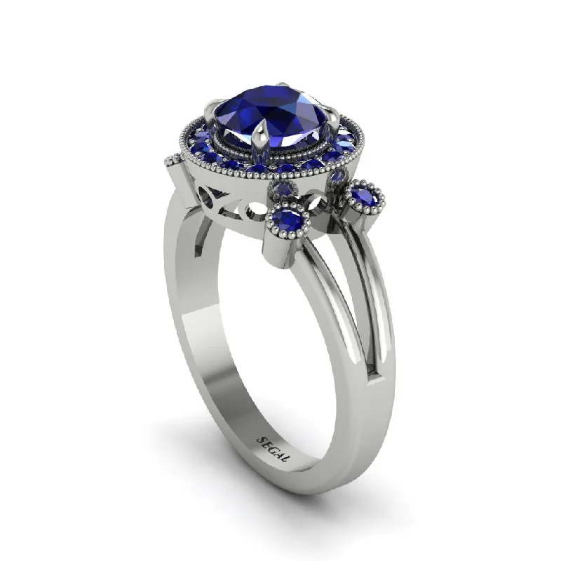 Custom Engagement Ring with Sapphire-Radiant Sapphire Halo Gold Engagement Ring - Madilyn No. 75