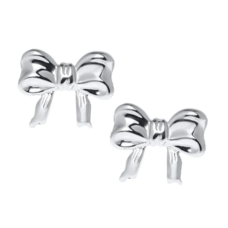 Heart Shaped Earrings-STERLING SILVER CHILDRENS BOW STUD EARRINGS