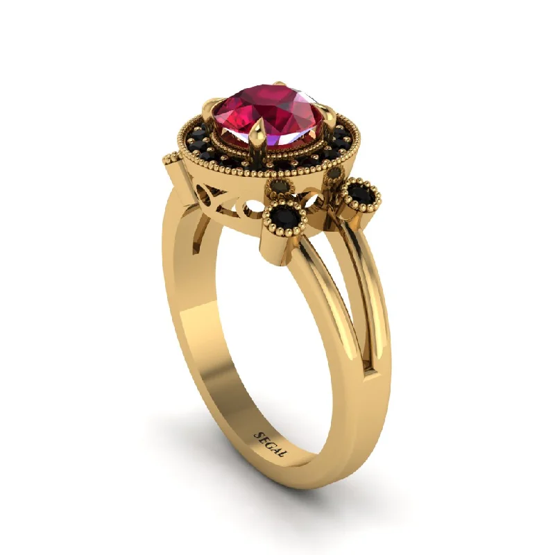 Simple Gold Ring with Minimal Design-Radiant Ruby Halo Gold Engagement Ring - Madilyn No. 40