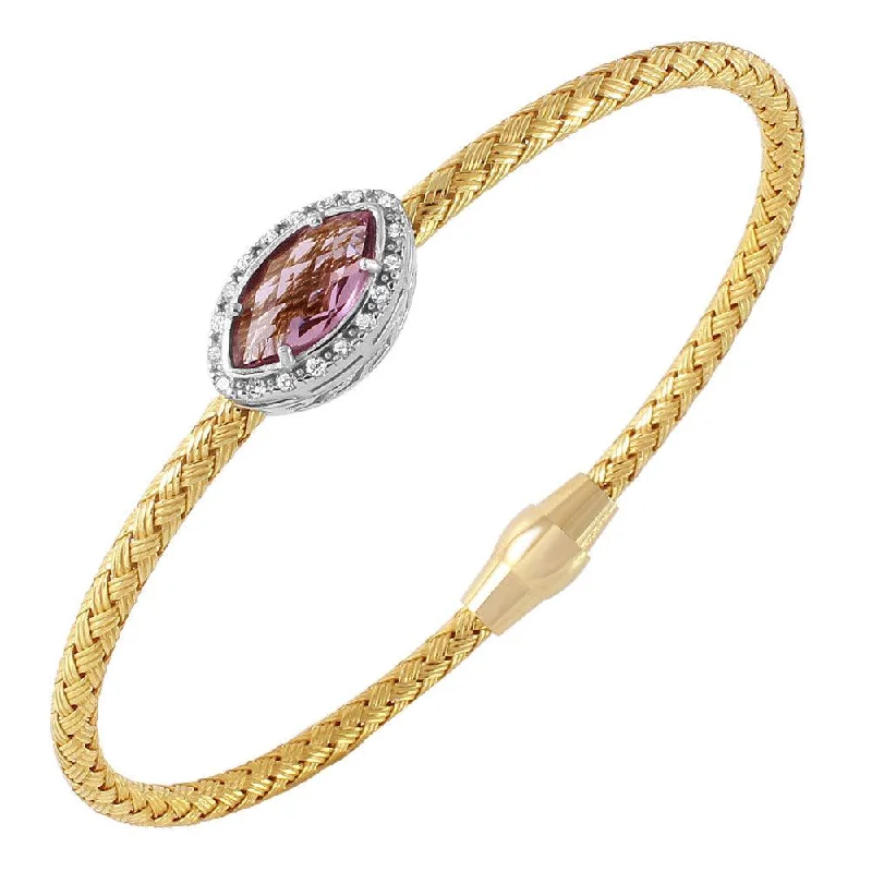 Trendy Silver Bangles with Enamel Detailing-Clearance-Silver 925 Gold Plated Twisted Purple CZ Stone Bangle Bracelet - ECB00039YA