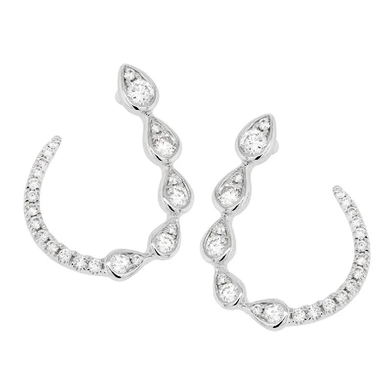 Natural Gemstone Earrings-WHITE GOLD HOOK SHAPED DIAMOND EARRINGS, .48 CT TW