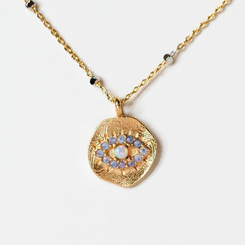 Elegant Chain Necklace for Weddings-Daydreamer Evil Eye Necklace with Opal