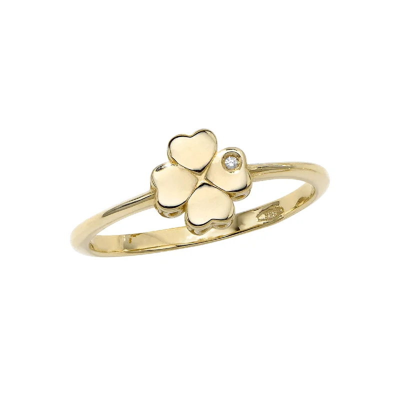 Minimalist Gold Ring for Everyday Wear-Diamond Incrusted Clover Stackable Ring (14K)