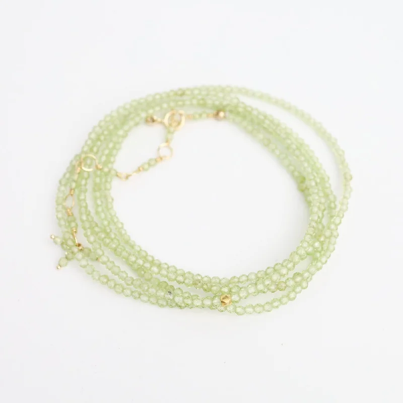 Custom Gold Necklace with Initials-Peridot Wrap Bracelet & Necklace with 18k Gold Hex Bead