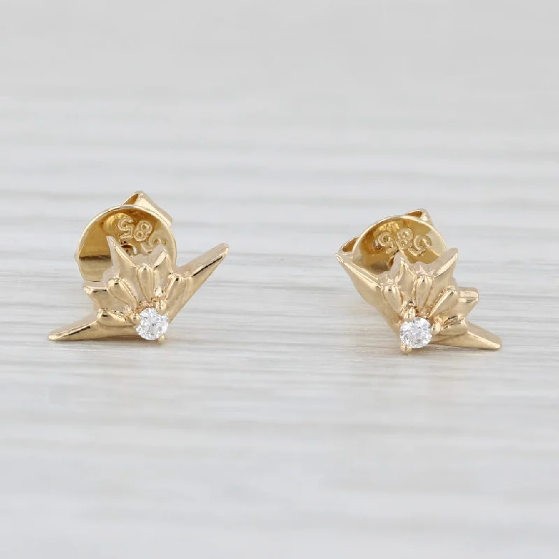 Pear Shaped Earrings-New Small Diamond Stud Earrings 14k Yellow Gold