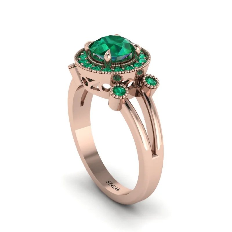 Custom Birthstone Ring for Grandmother-Radiant Emerald Halo Gold Engagement Ring - Madilyn No. 20