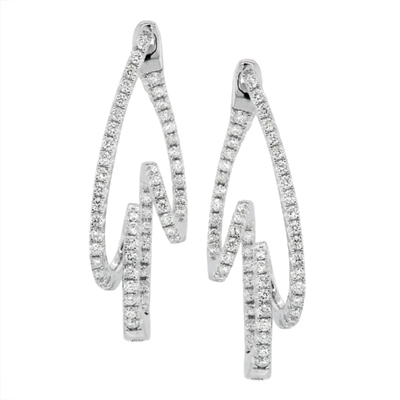 Crystal Gemstone Earrings-WHITE GOLD TWISTED HOOP EARRINGS WITH DIAMONDS, 1.08 CT TW