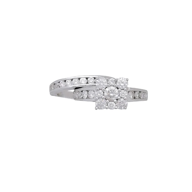 Modern Geometric Ring for Women-Diamond Channel-Setting Engagement Ring (14K)