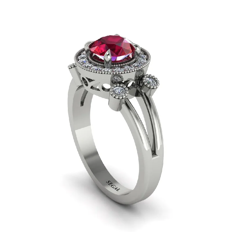 Classic Engagement Ring with Vintage Style-Radiant Ruby Halo Gold Engagement Ring - Madilyn No. 12