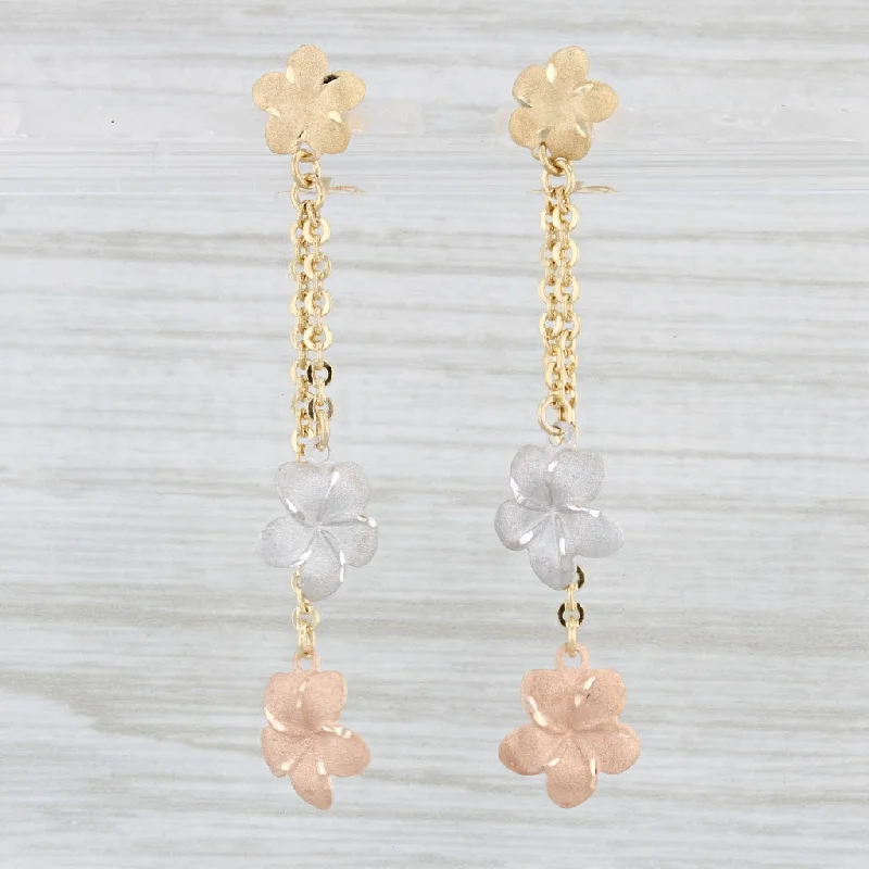 Large Hoop Earrings-Plumeria Flower Dangle Earrings 18k Yellow White Rose Gold Drops