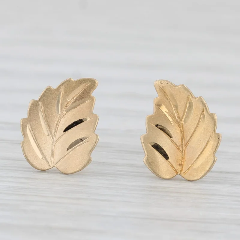 Stylish Dangle Earrings-Leaf Stud Earrings 14k Yellow Gold