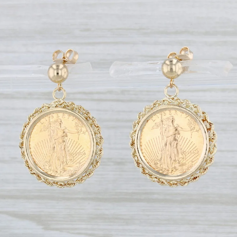 Heart Shaped Earrings-1994 Gold American Eagle Coin Earrings 14k 22k 1/10oz AGE Drops