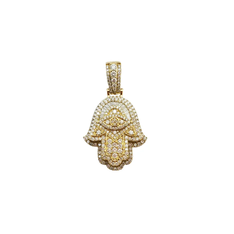 Elegant Opal Ring with Gold Band-Diamond Baguette & Round Hamsa Pendant (14K)