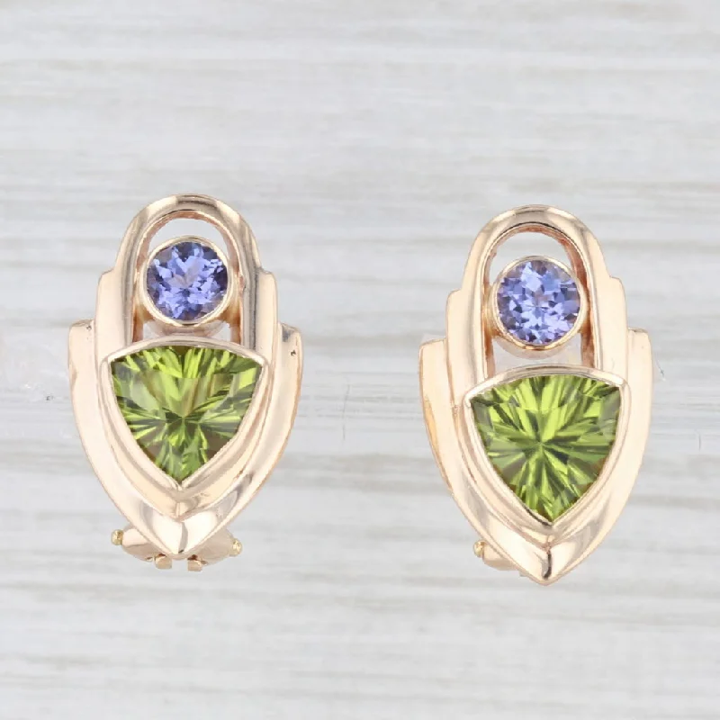 Modern Diamond Earrings-5.18ctw Peridot Tanzanite Drop Earrings 14k Yellow Gold Ofiesh