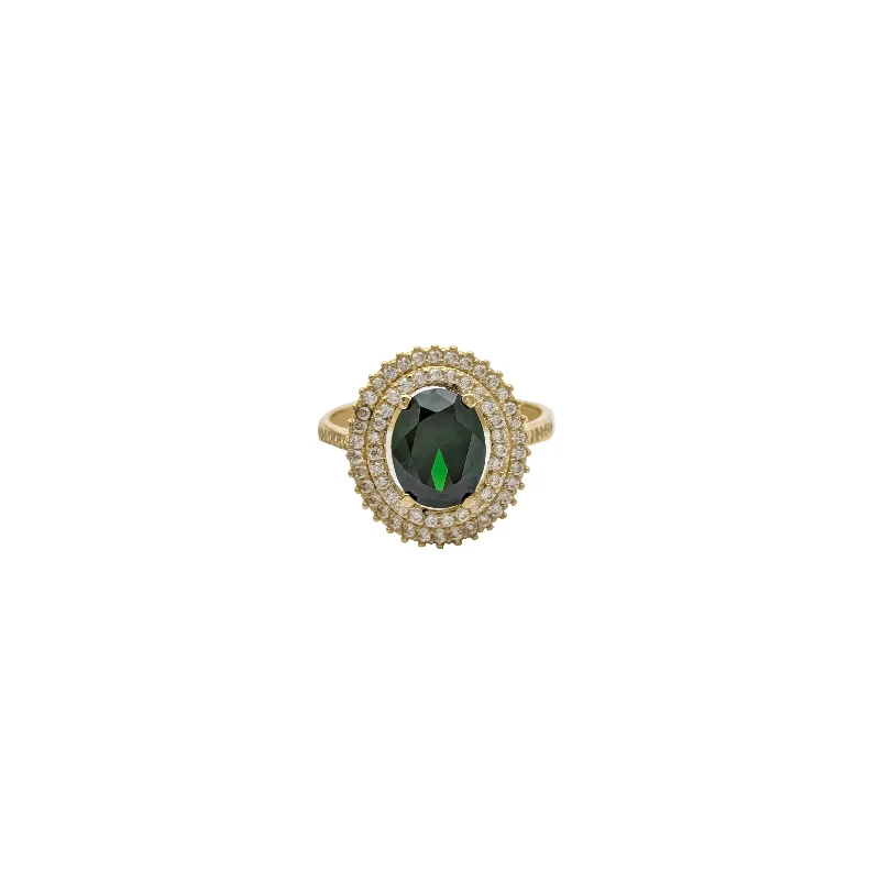 Vintage-inspired Engagement Ring with Sapphire-Green CZ Lady Ring  (14K)