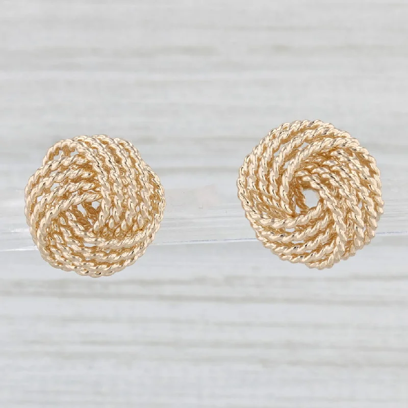 Large Dangle Earrings-Knot Stud Earrings 14k Yellow Gold Rope Etched Design