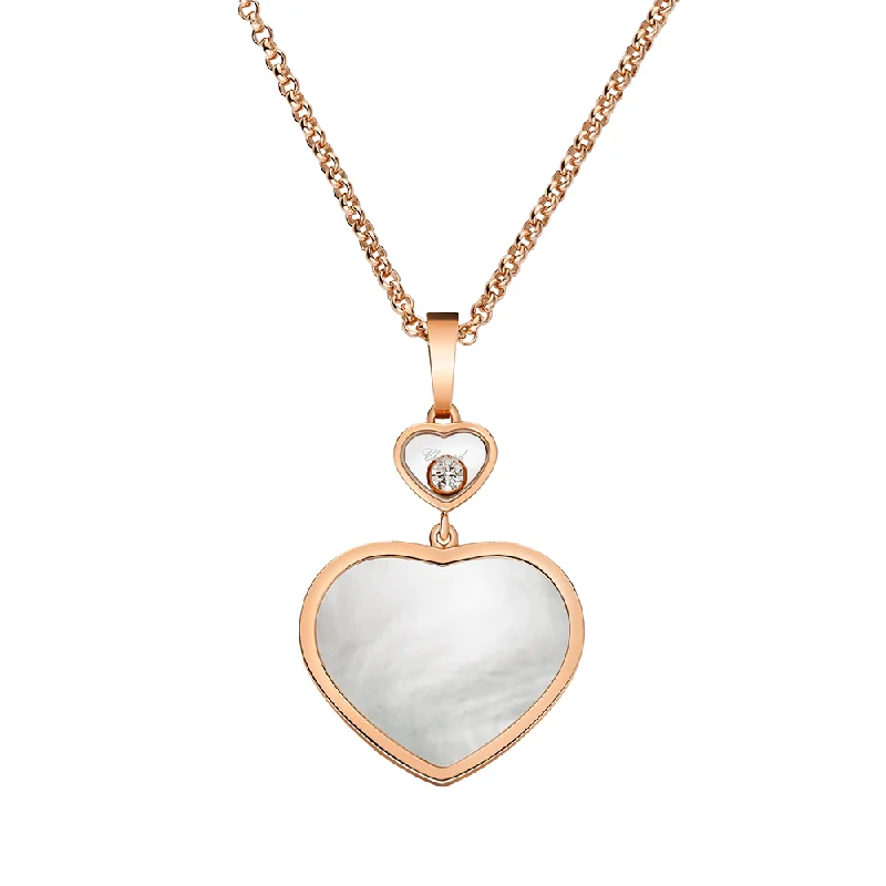 Crystal Heart Necklace for Gifts-18ct Rose Gold Happy Hearts Mother of Pearl & Diamond Pendant